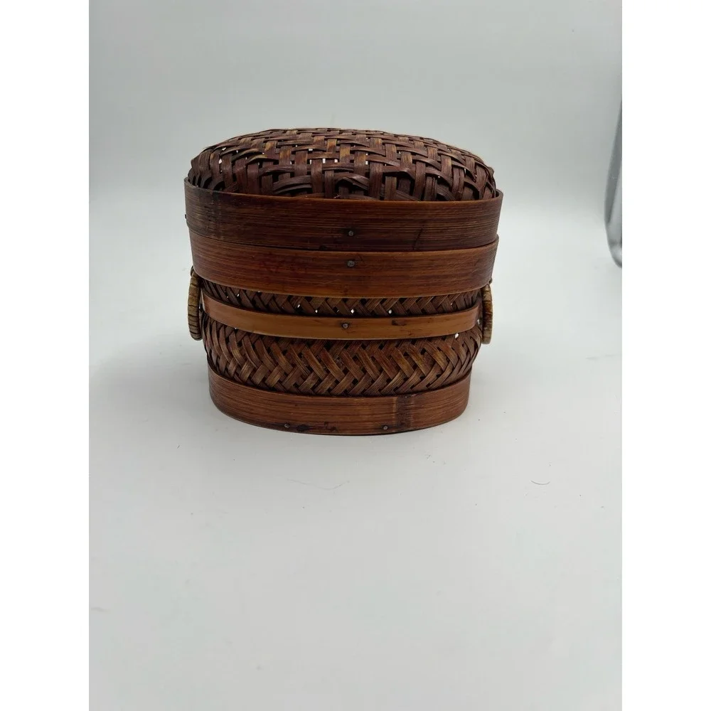 Vintage Wicker Trinket Jewelry Box Woven Wicker Lidded